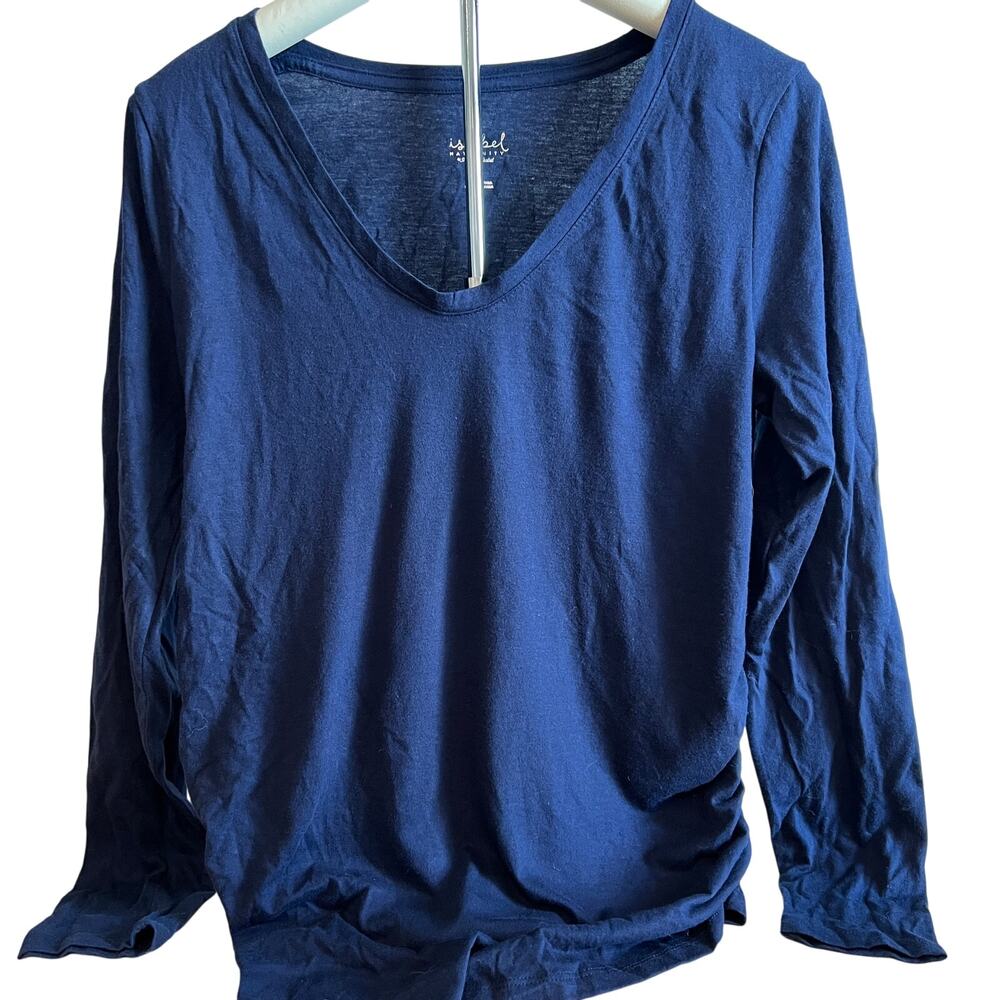 Isabel Maternity Navy Long Sleeve Side Shirred T-Shirt - Size Medium - NWT